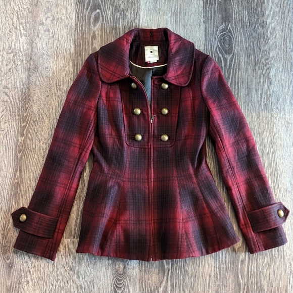 ANTHROPOLOGIE elevenses wanigan plaid peplum coat S 6 - Picture 11 of 16